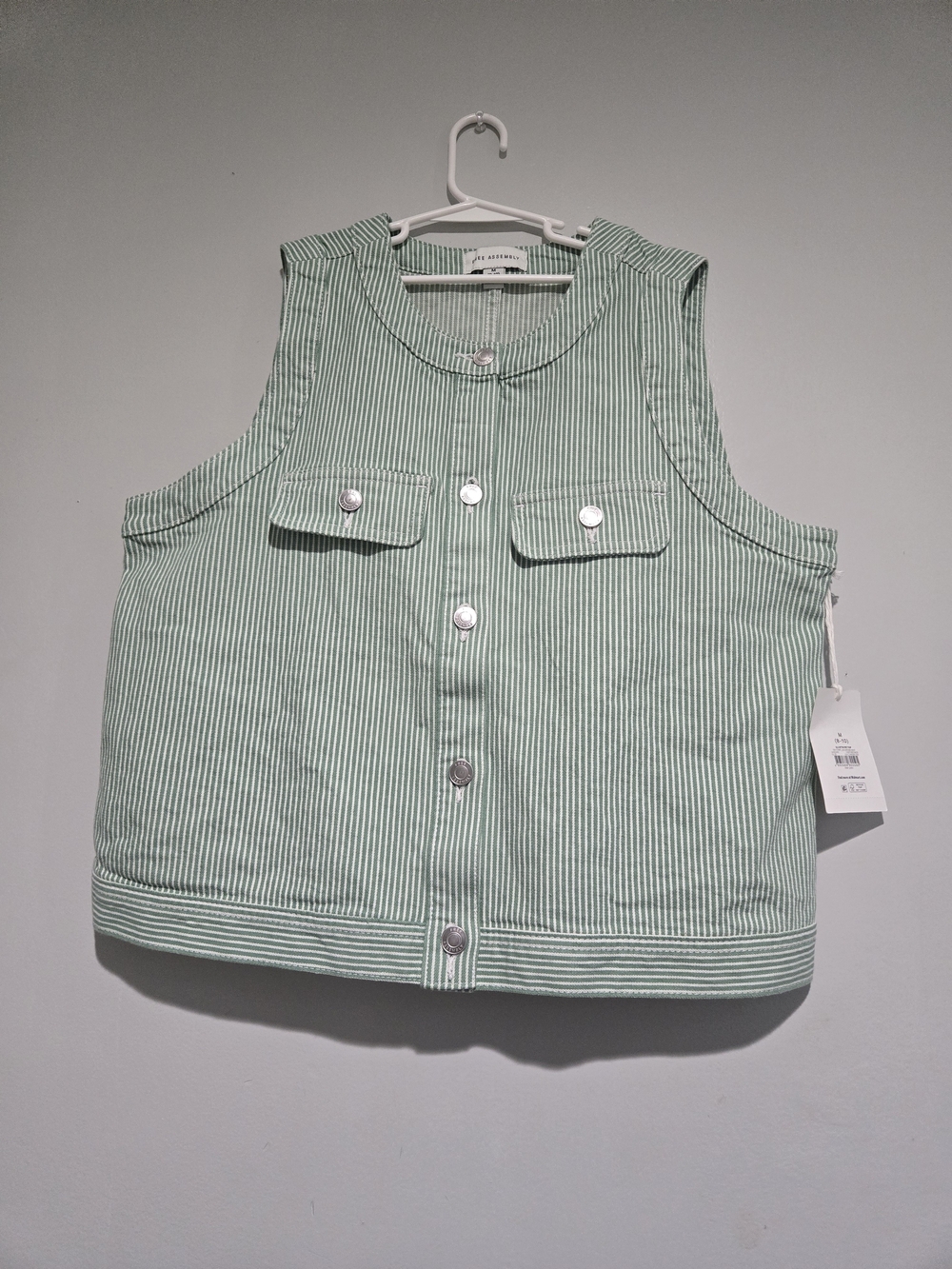 Sleeveless Striped Jean Jacket Vest in Mint Green